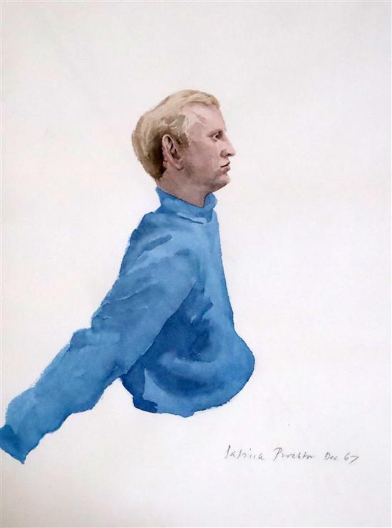 § Patrick Procktor (1936-2003) Profile Study, young man in a blue sweater 18 x 13.75in.